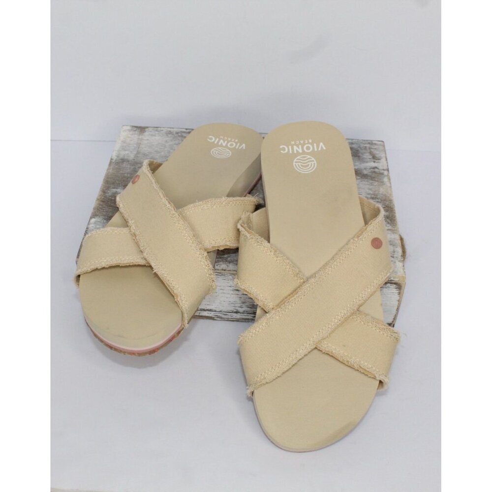 Vionic Beach Women's Panama Beach Canvas Slide On Sandals Size 10 Travel‎ NWOB